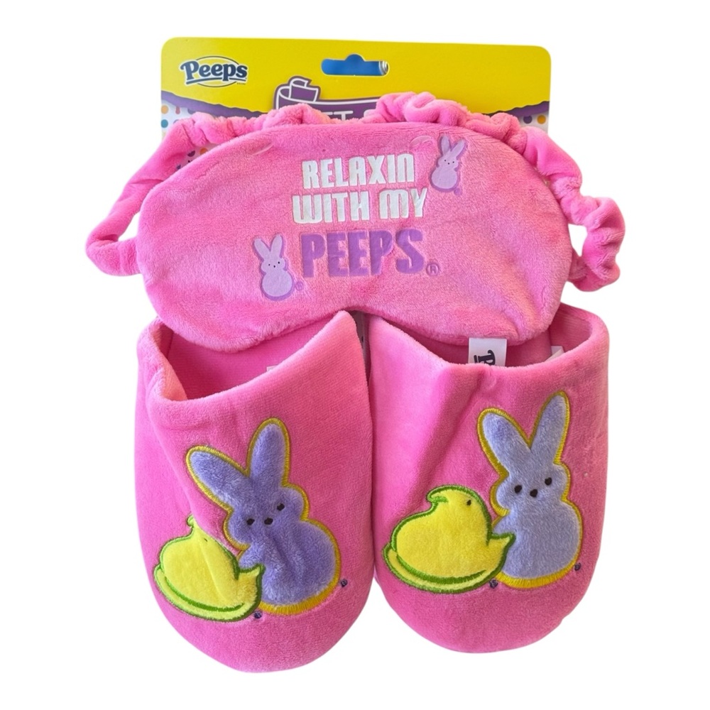 Peeps Pink Slippers and Eye Mask Gift Set- Big Girl/Boy 13-1